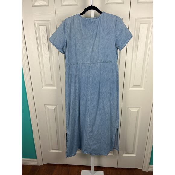 Vintage Denim Maxi Jean Dress Size 10 Short Sleeve Prairie Modest Boho Casual - Picture 5 of 8